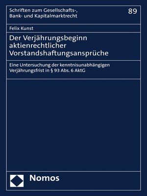 cover image of Der Verjährungsbeginn aktienrechtlicher Vorstandshaftungsansprüche